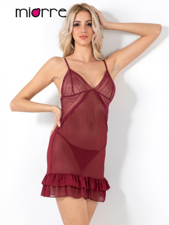 Limerence Etek Ucu Fırfır Detaylı Transparan Gecelik Takım - Resim 4