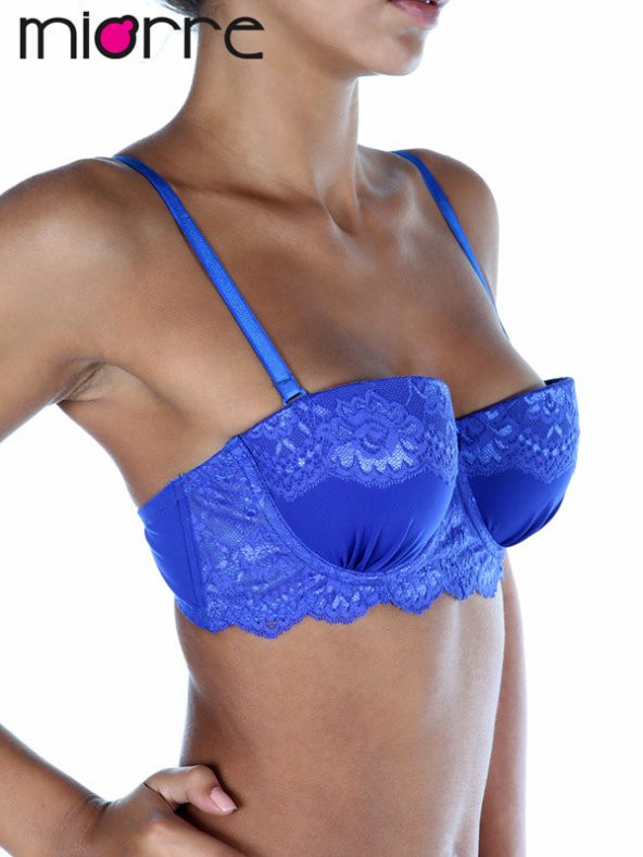 Push-Up Dolgulu Dantel Detaylı Straplez Sütyen - Resim 3