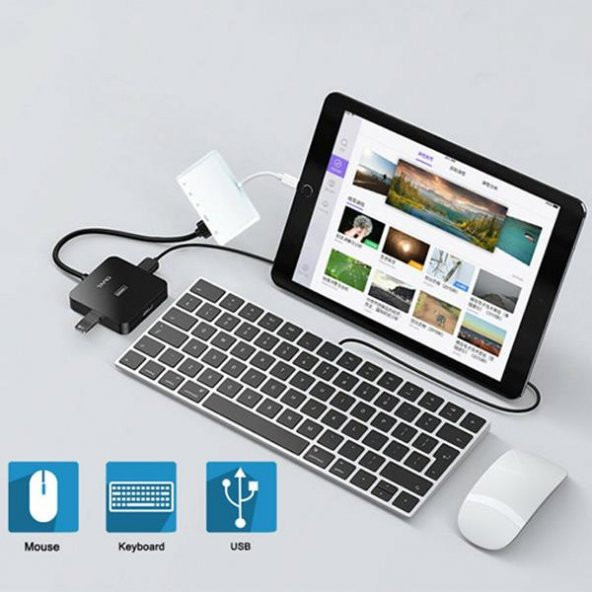 Coofbe İPhone İpad HDMI Görüntü Aktarım Kiti İphone Otg HDMI USB TF SD Okuyucu Av Adaptör İphone HUB - 4