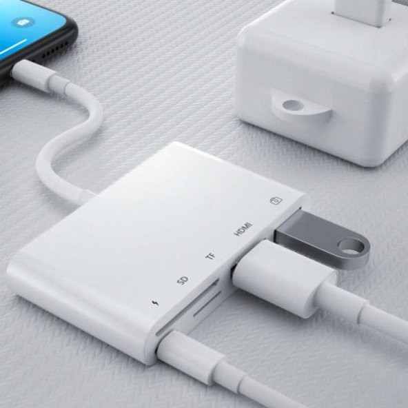Coofbe İPhone İpad HDMI Görüntü Aktarım Kiti İphone Otg HDMI USB TF SD Okuyucu Av Adaptör İphone HUB - 5