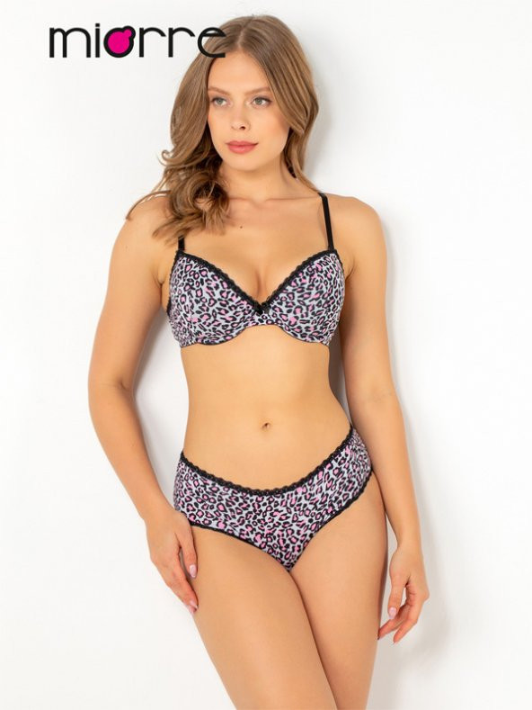 Push-Up Dolgulu Leopar Desenli Viskon Sütyen Takım - Resim 2