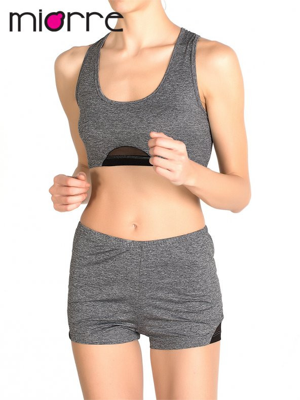 Tül Detaylı Sırtı Çapraz Askılı Spor Şortlu Büstiyer Takım ürün görseli