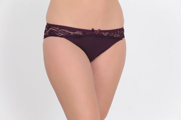 Dantel ve Fiyonk Detaylı Kadın Günlük Külot Lila - Resim 3