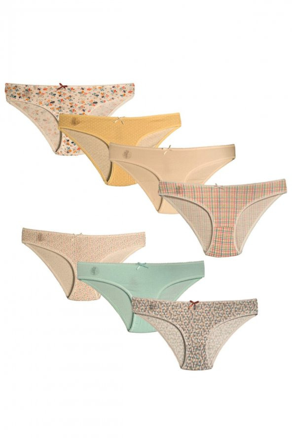 Kadın Pamuklu Slip Külot Sarı Ağırlıklı Karışık Renkte 7li Paket Iç Çamaşırı ürün görseli