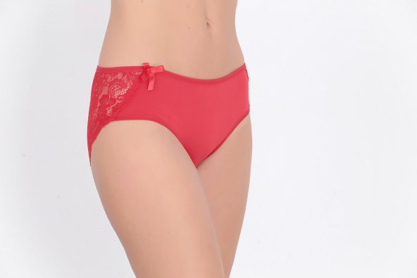 Arkası Dantel ve Fiyonk Detaylı Günlük Kadın Külot Kırmızı - Resim 2