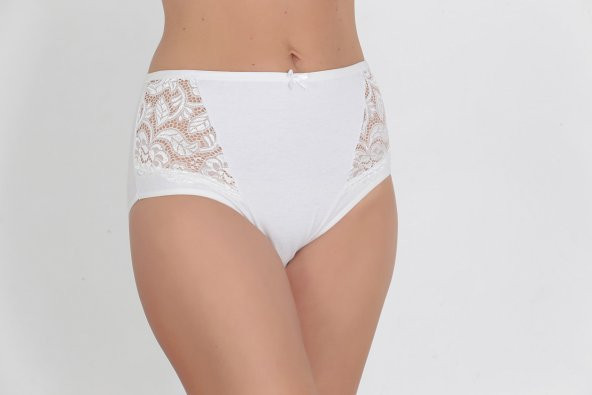 Dantel ve Fiyonk Detaylı Kadın Günlük Külot Ekru - Resim 2