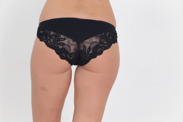 Ön ve Arkası Dantelli Düşük Bel Slim Külot Lacivert - Resim 3