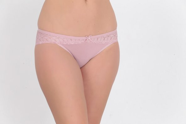 Dantel ve Fiyonk Detaylı Kadın Günlük Külot Gül Kurusu - Resim 2