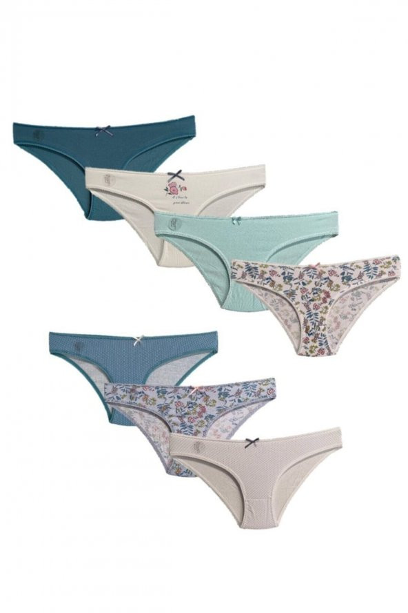 Kadın Pamuklu Slip Külot Turkuaz Renkte 7li Paket ürün görseli