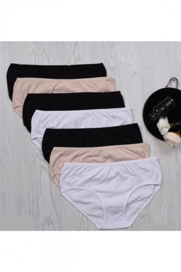 Kadın Yüksek Bel Büyük Beden Beyaz Siyah Ten Renklerinde Külot 7li Paket - Resim 2