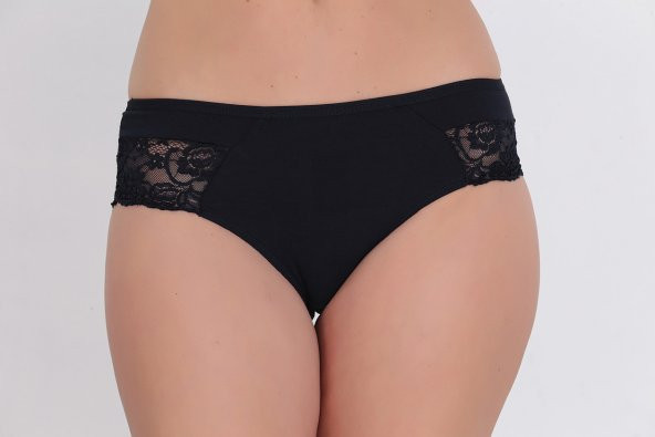 Önü ve Arkası Dantel Detaylı Günlük Kadın Külot Siyah ürün görseli