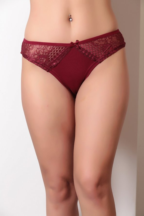 Dantel ve Fiyonk Detaylı Kadın Günlük Külot Bordo ürün görseli