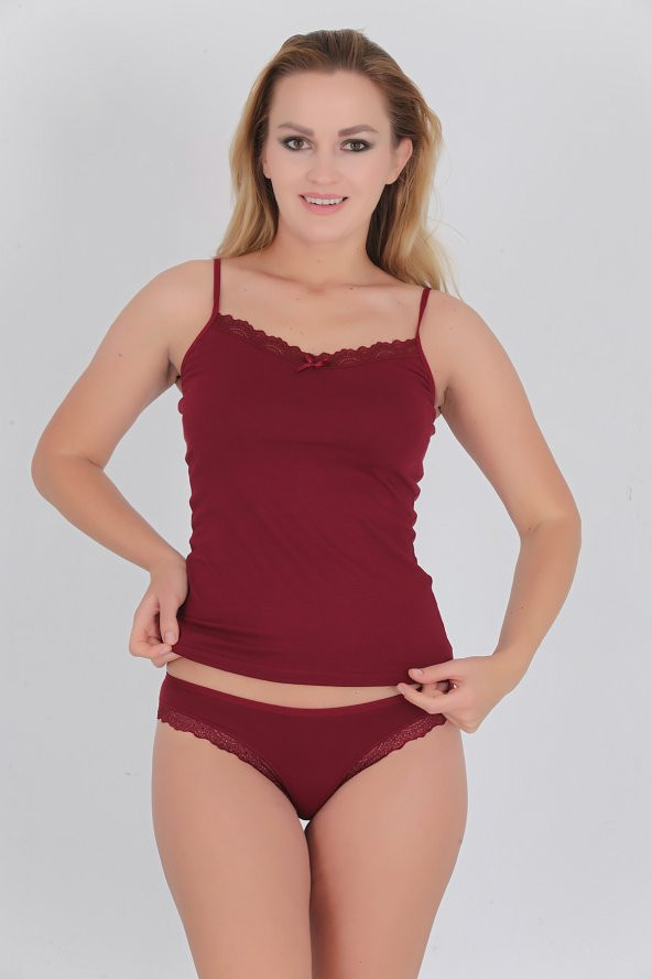 Dantelli Kadın Atlet Külot Takım Bordo ürün görseli