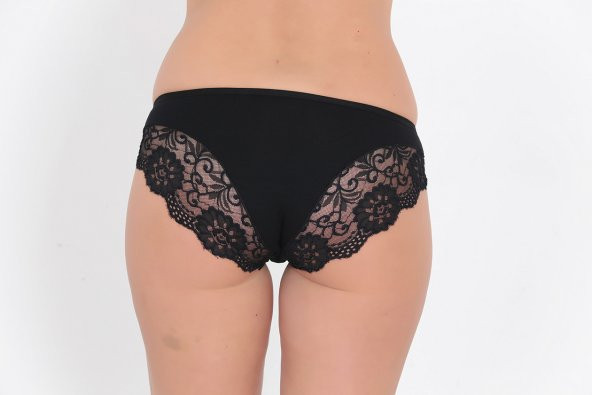 Dantel ve Fiyonk Detaylı Kadın Günlük Külot Siyah - Resim 3