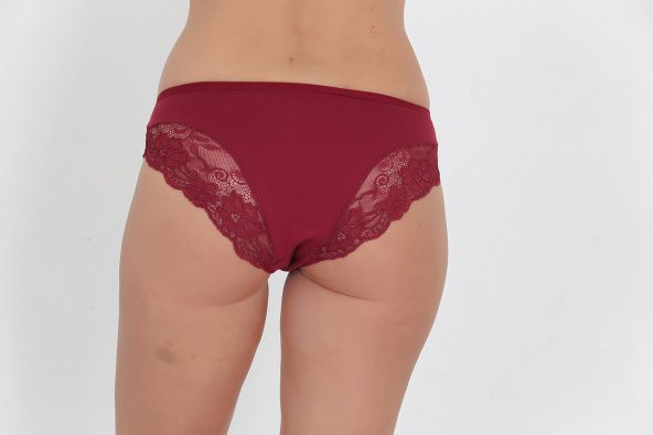 Dantel ve Fiyonk Detaylı Kadın Günlük Külot Bordo - 3
