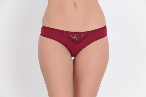 Ön ve Arka Dantelli Düşük Bel Slim Külot Bordo ürün görseli