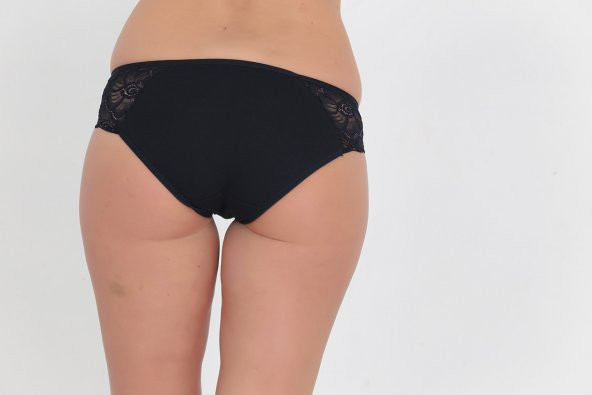 Dantel ve Fiyonk Detaylı Kadın Günlük Külot Lacivert - Resim 3