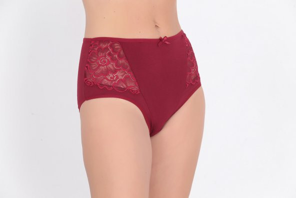 Dantel ve Fiyonk Detaylı Kadın Günlük Külot Bordo - Resim 2
