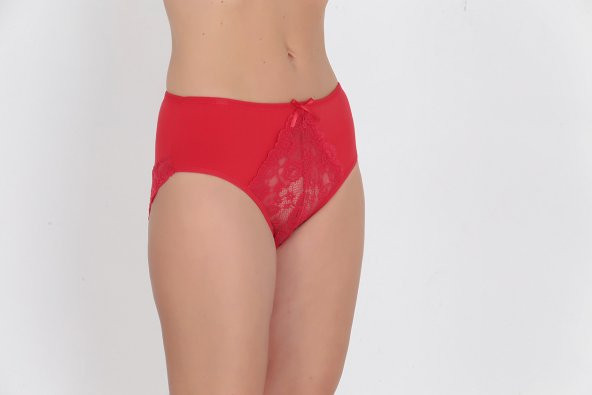 Dantel ve Fiyonk Detaylı Kadın Günlük Külot Kırmızı - Resim 2