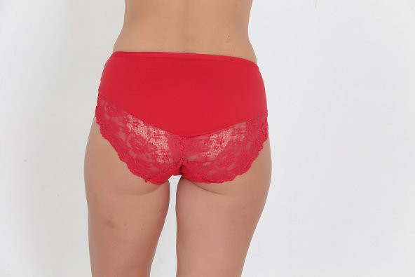 Dantel ve Fiyonk Detaylı Kadın Günlük Külot Kırmızı - Resim 3