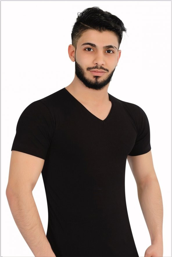 Erkek Likralı V Yaka Yarım Kol Atlet 6lı Paket