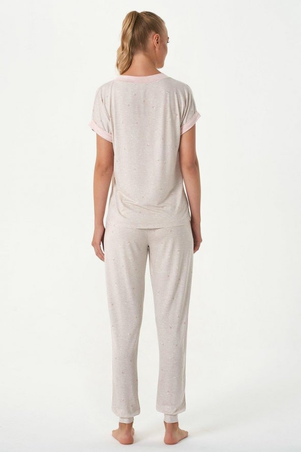 Kalpli Paça Manşetli Pijama Takımı - 2