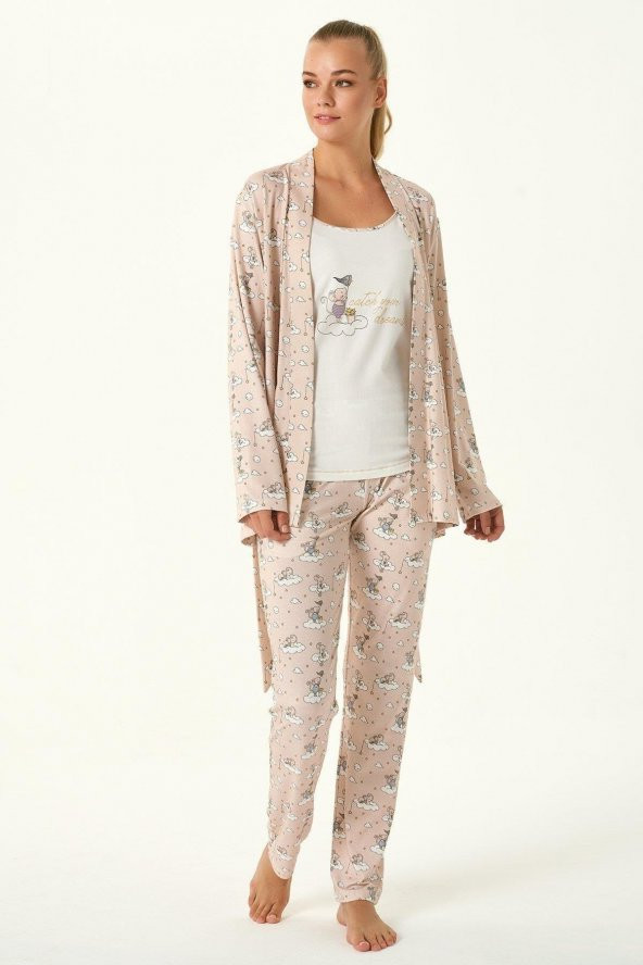 Fare Baskılı 3lü Pijama Takımı