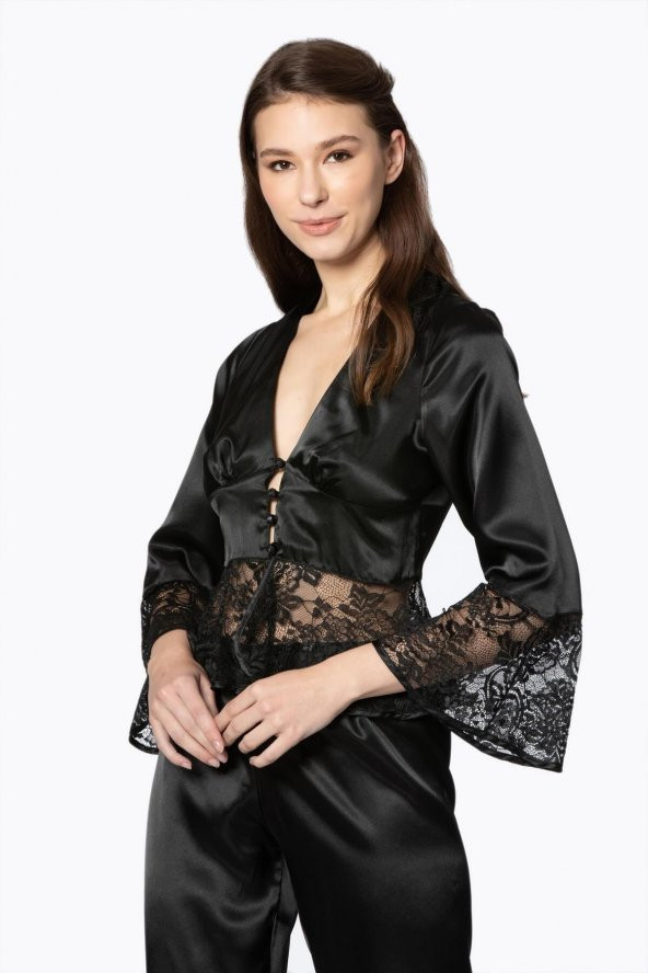 Saten Dantelli Pijama Takımı