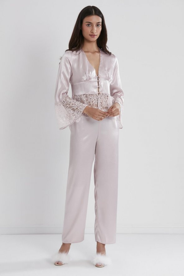 Saten Dantelli Pijama Takımı