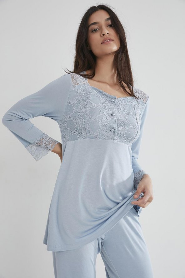 Penye Dantelli Pijama Takımı - 4