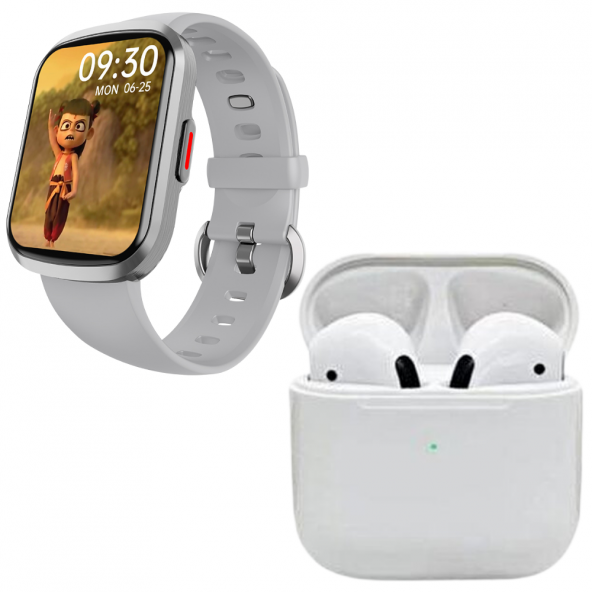 Pro 5 Beyaz Bluetooth Kulaklık HW13 Smartwatch Gri Akıllı Saat