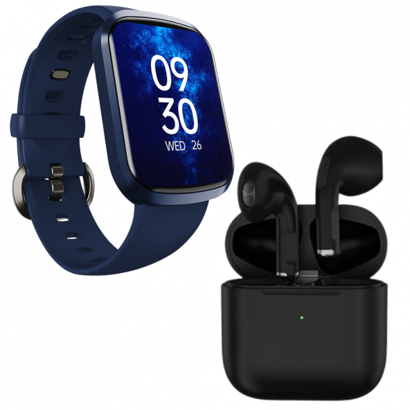 Siyah Bluetooth Kulaklık Pro 5 HW13 Smartwatch Mavi Akıllı Saat