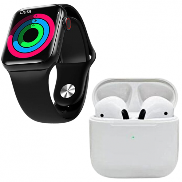 Pro 5 Beyaz Bluetooth Kulaklık HW12 Full Ekran Smartwatch Siyah Akıllı Saat
