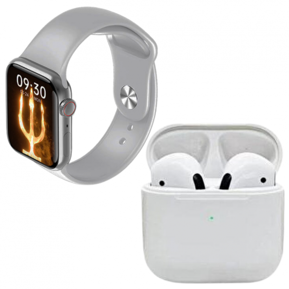 Pro 5 Beyaz Bluetooth Kulaklık M26 Plus Smart Watch 6 Gri Akıllı Saat