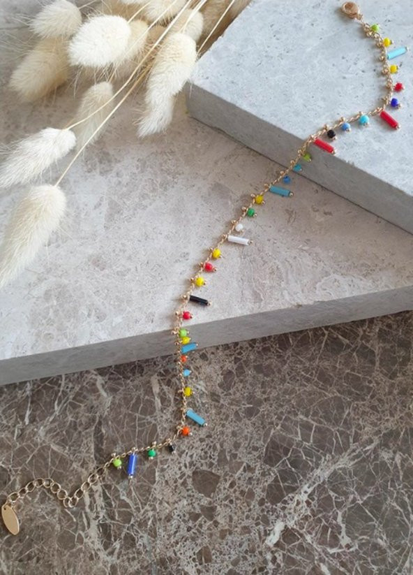 Renkli Boncuk Sallantılı Luxury Halhal ürün görseli