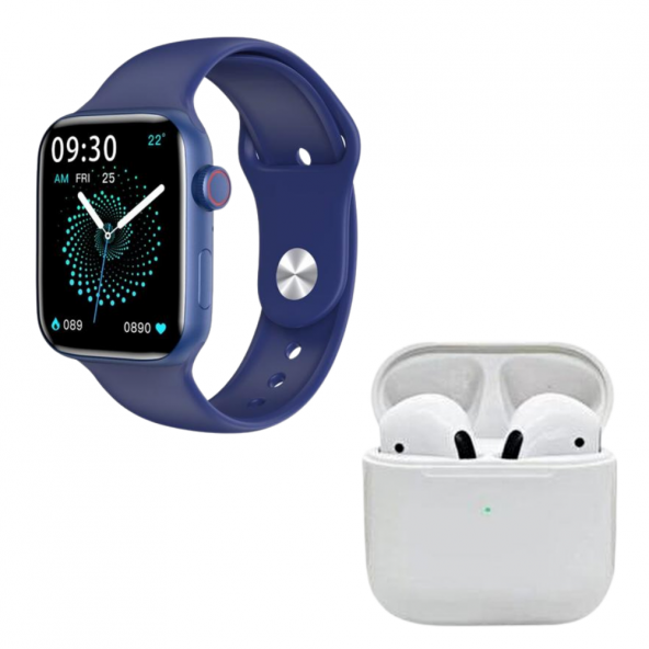 HW22 Plus Mavi Akıllı Saat Pro 5 Beyaz Bluetooth Kulaklık
