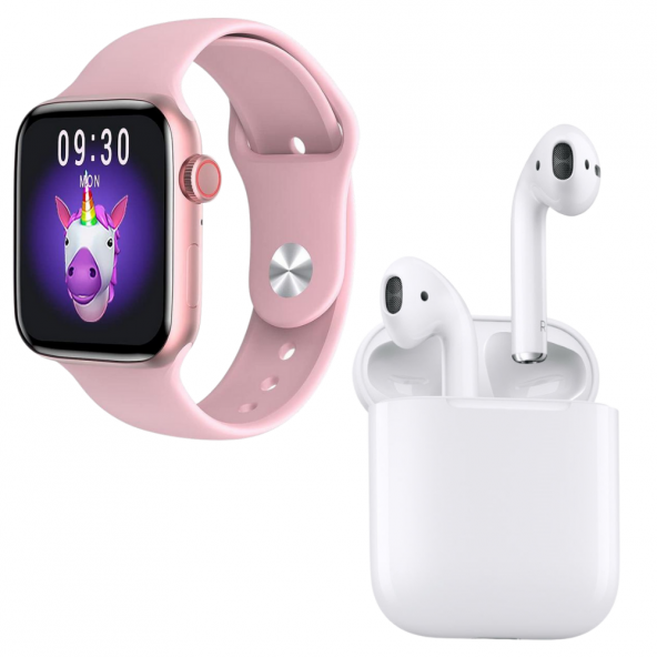 HW22 Plus Pembe Akıllı Saat Airpods Seri 2 Anc Özellikli Bluetooth Kulaklık