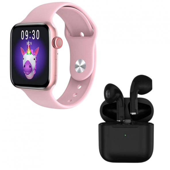 HW22 Plus Pembe Akıllı Saat Pro 5 Siyah Bluetooth Kulaklık