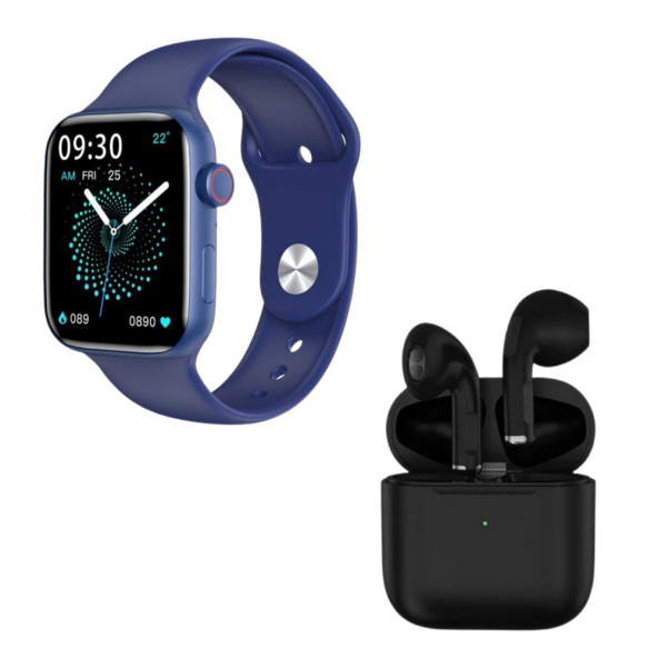 HW22 Plus Mavi Akıllı Saat Pro 5 Siyah Bluetooth Kulaklık ürün görseli