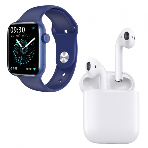 HW22 Plus Mavi Akıllı Saat Airpods Seri 2 Anc Özellikli Bluetooth Kulaklık ürün görseli