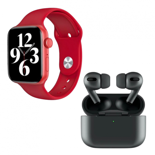 HW22 Plus Kırmızı Akıllı Saat Black Airpods Pro Kablosuz Bluetooth Kulaklık