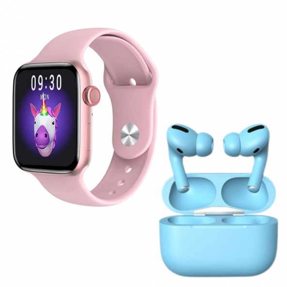 HW22 Plus Pembe Akıllı Saat İnpods Pro Mavi Kablosuz Bluetooth Kulaklık ürün görseli