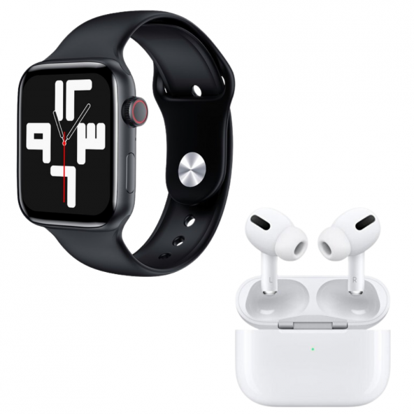 HW22 Plus Siyah Akıllı Saat Airpods Pro Anc Özellikli Bluetooth Kulaklık