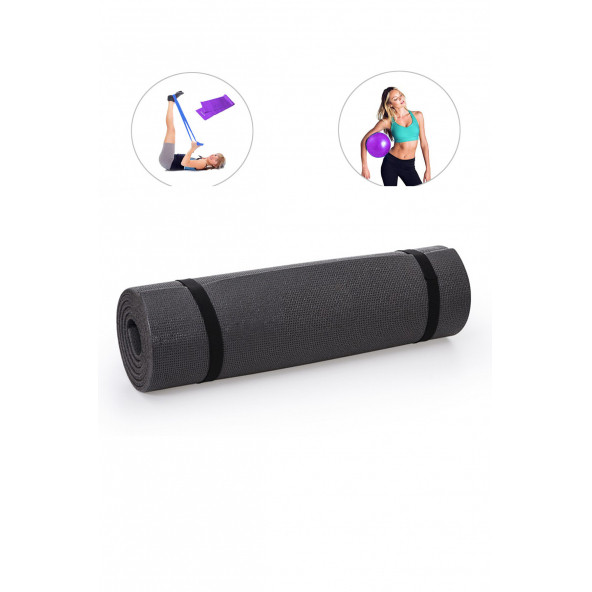 Spor Byfit 6,5 mm Pilates Minderi, Pilates Bandı ve Denge Topu - 3 lü Pilates Seti - SİYAH