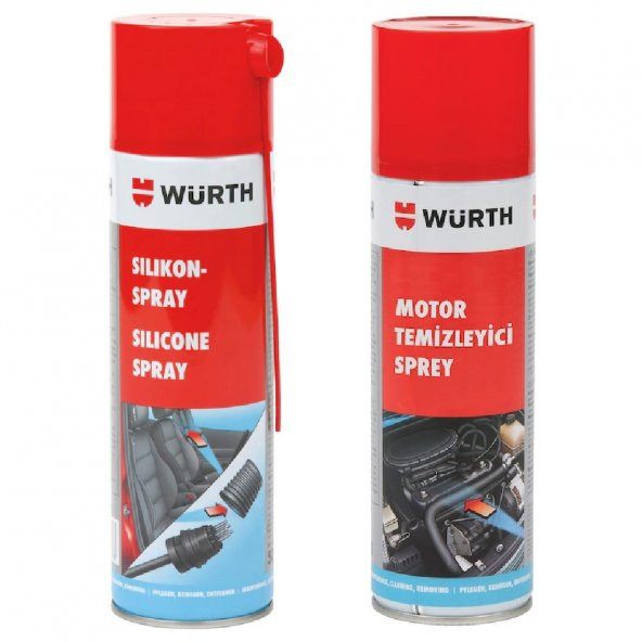 Würth Motor Temizleyici Sprey 500 ml + Silikon Sprey 500 ml