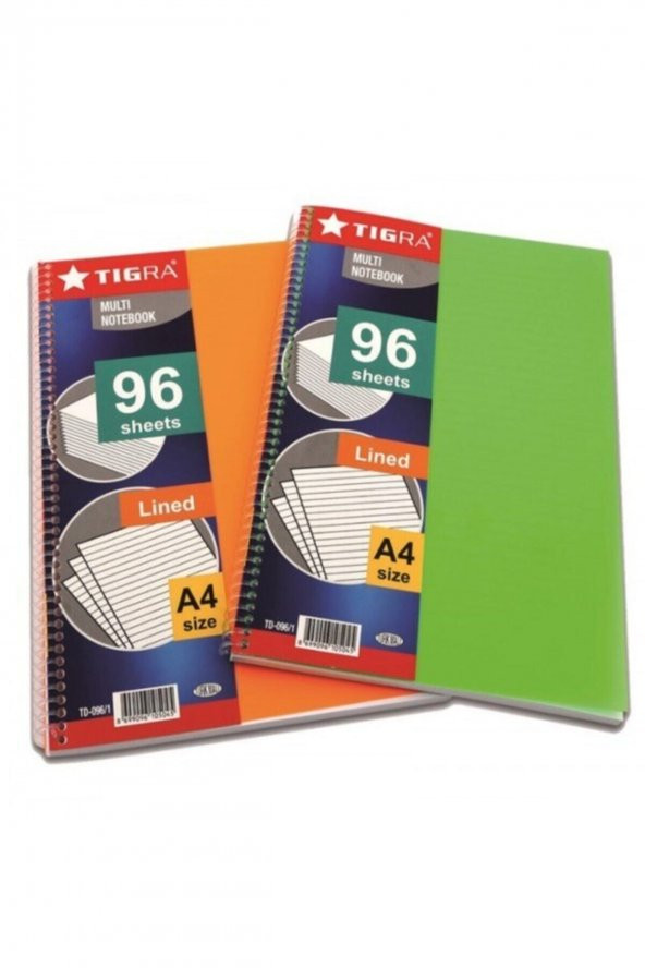 Tıgra 96 Yaprak Çizgili Spiralli Defter