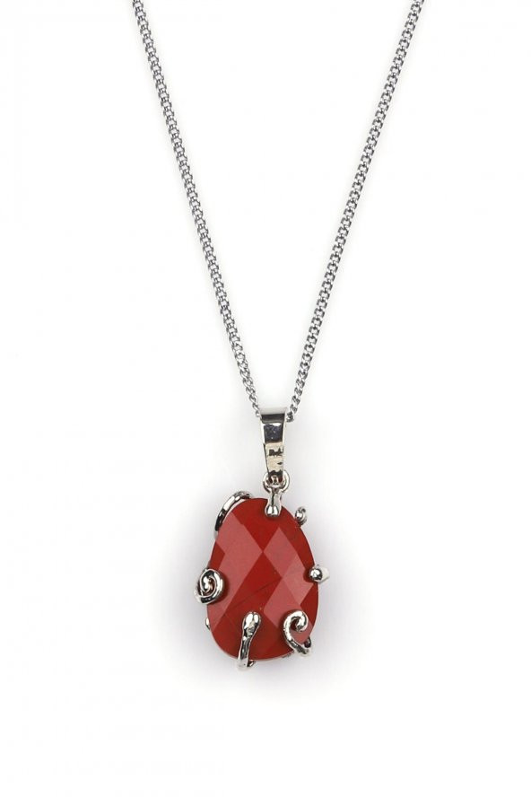 Red Jasper Doğal Taş Gümüş Renkli Kolye