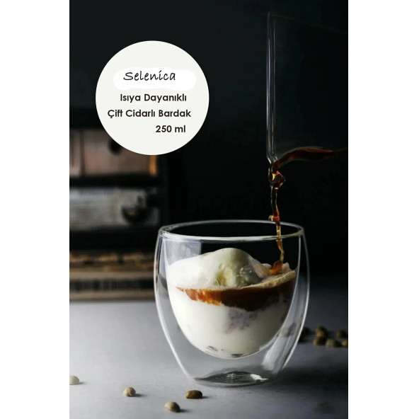 Çift Cidarlı Trend Modern Cam Bardak  250 Ml Isıya Dayanıklı Borosilikat Kahve Ve Sunum Bardağı