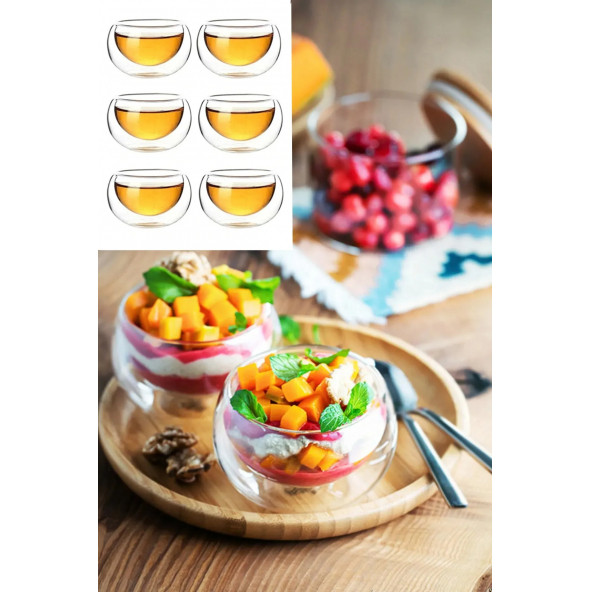 6 Lı Çift Cidarlı Sosluk Reçellik Çerezlik Isıya Dayanıklı Çay Bardağı Mini Kase Sunum Sosluk - 2