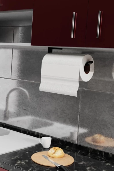 Selenica Metal Mat Siyah Kağıt Rulo Havluluk, Montajsız Yapışkanlı Tasarım, Mutfak, Banyo Havluluk - 2